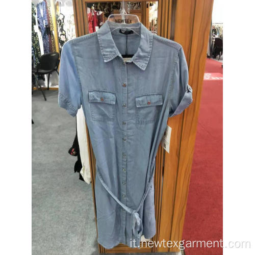 Nuovo abito da donna in denim a maniche corte slim stile camicia